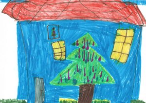 Pomul din faţa căsuţei albastre